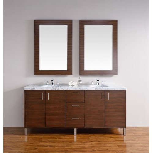 "Metropolitan 72"" American Walnut Double Vanity with Absolute Black Polished Stone Top"