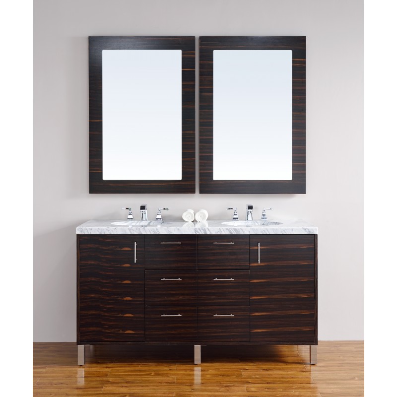 "Metropolitan 60"" Macassar Ebony Double Vanity with Absolute Black Rustic Stone Top"