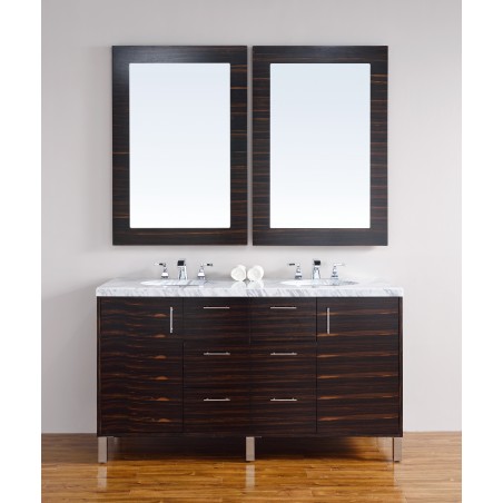 "Metropolitan 60"" Macassar Ebony Double Vanity with Absolute Black Rustic Stone Top"