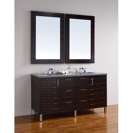 "Metropolitan 60"" Macassar Ebony Double Vanity with Shadow Gray Quartz Top"