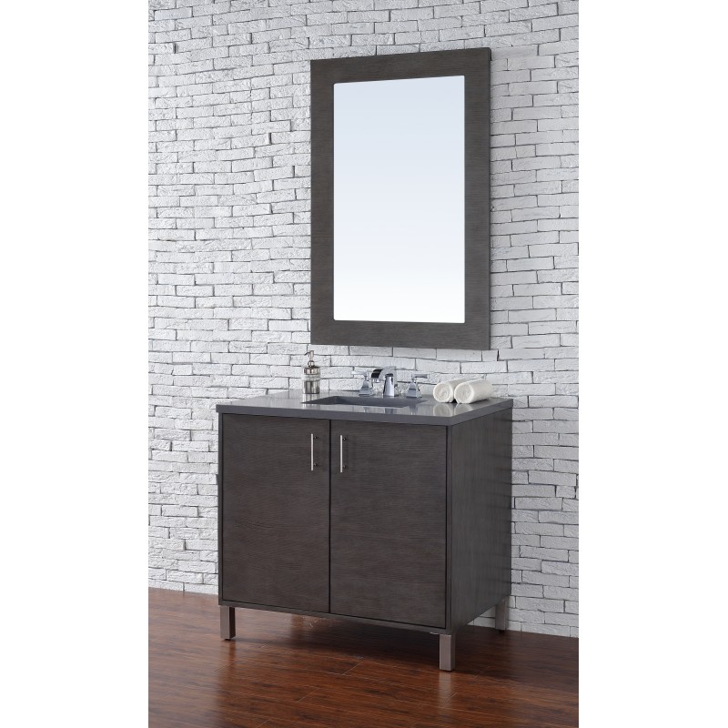 "Metropolitan 36"" Silver Oak Single Vanity with Shadow Gray Quartz Top"