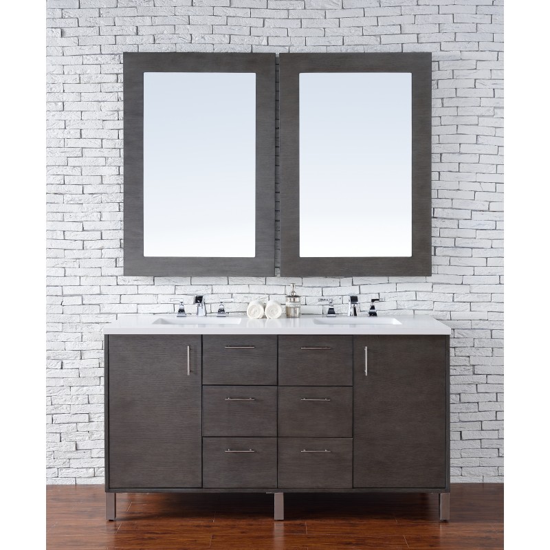 "Metropolitan 60"" Silver Oak Double Vanity with Snow White Quartz Top"