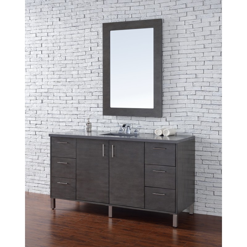 "Metropolitan 60"" Silver Oak Single Vanity with Shadow Gray Quartz Top"