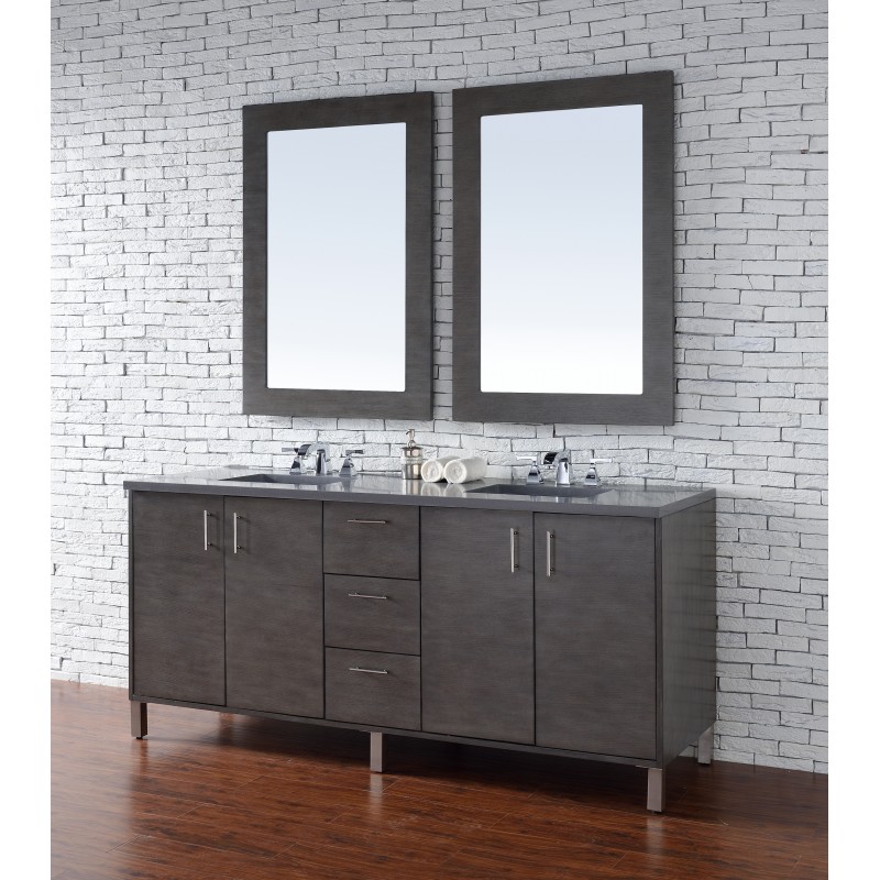 "Metropolitan 72"" Silver Oak Double Vanity with Shadow Gray Quartz Top"