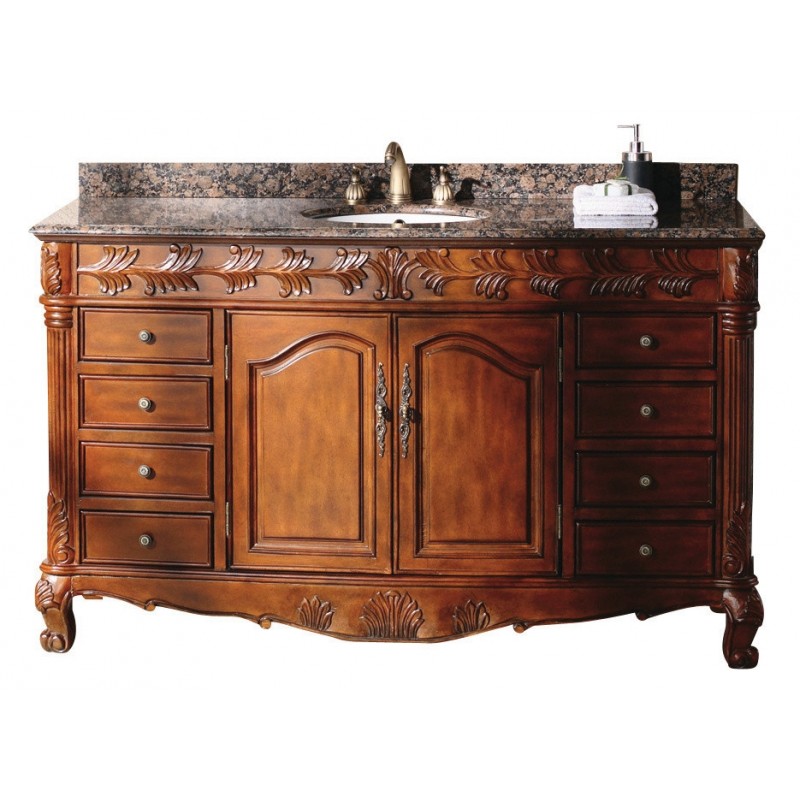 "St. James 60"" Single Granite Top Vanity Cherry"