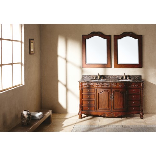 "St. James 60"" Double Granite Top Vanity Cherry"