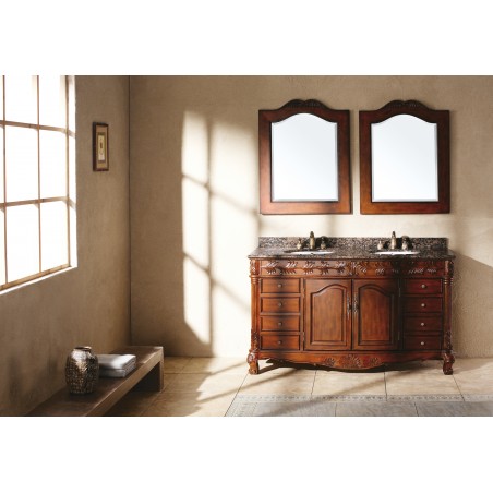 "St. James 60"" Double Granite Top Vanity Cherry"