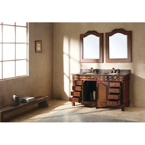 "St. James 60"" Double Granite Top Vanity Cherry"