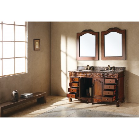 "St. James 60"" Double Granite Top Vanity Cherry"