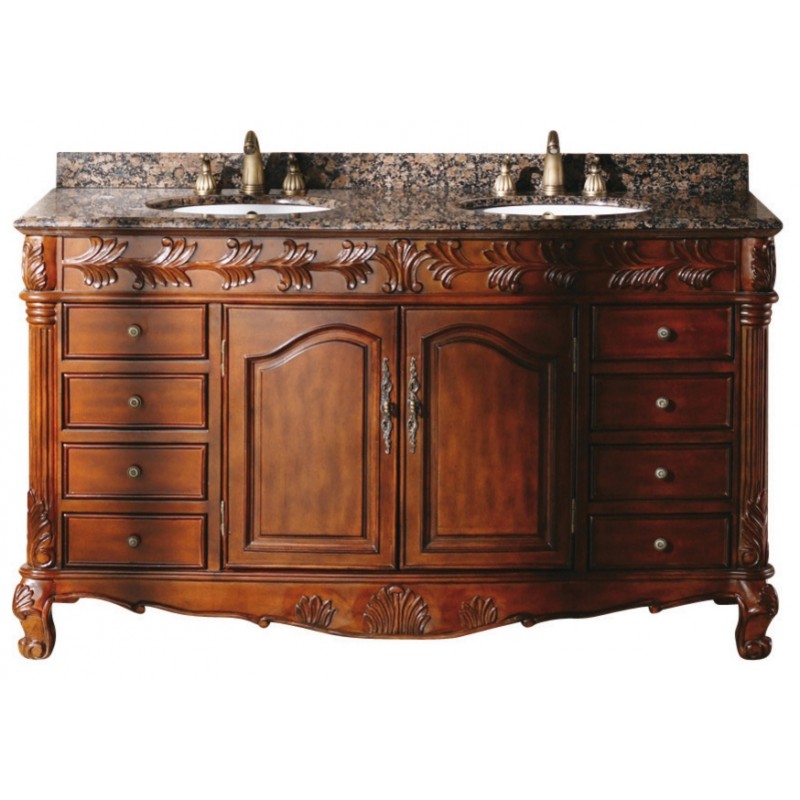 "St. James 60"" Double Granite Top Vanity Cherry"