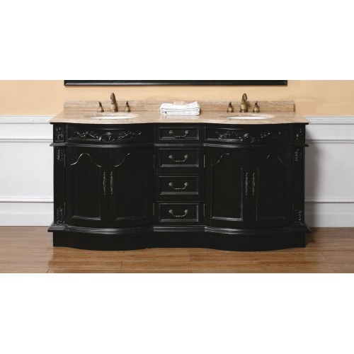 "Southpoint 72"" Double Travertine Top Vanity Black"