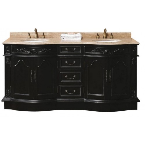 "Southpoint 72"" Double Travertine Top Vanity Black"