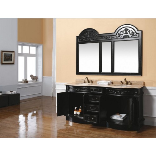 "Southpoint 72"" Double Travertine Top Vanity Black"