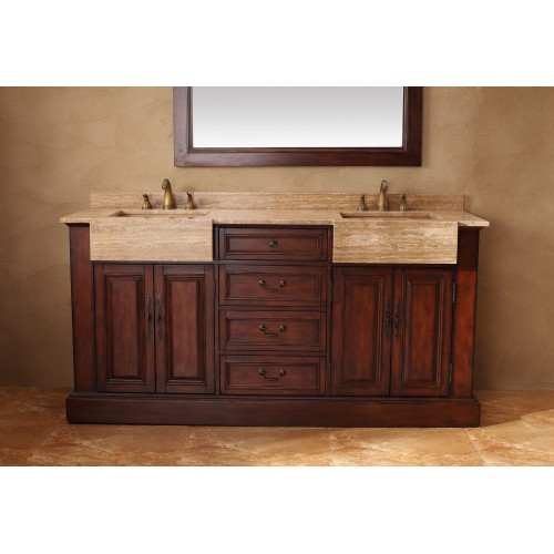 "Boston 72"" Double Travertine Top Vanity Cherry"