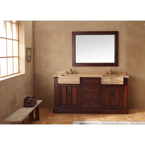 "Boston 72"" Double Travertine Top Vanity Cherry"