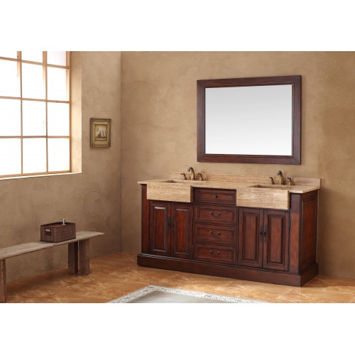 "Boston 72"" Double Travertine Top Vanity Cherry"