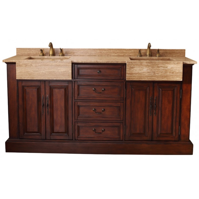 "Boston 72"" Double Travertine Top Vanity Cherry"