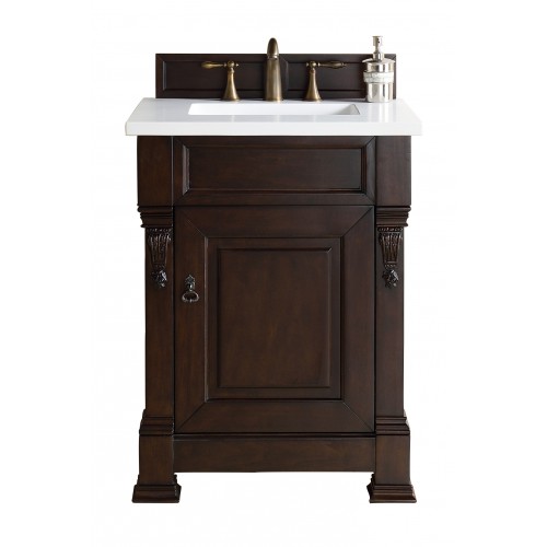 "Brookfield 26"" Burnished Mahogany Single Vanity with Absolute Black Polished Stone Top"