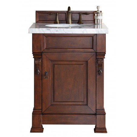 "Brookfield 26"" Warm Cherry Single Vanity with Snow White Quartz Top"