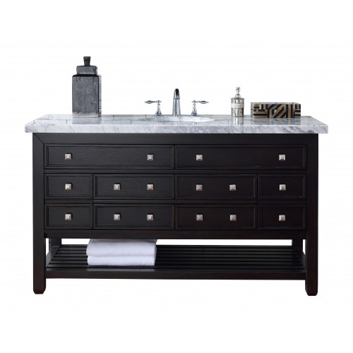 "Vancouver 60"" Cerused Espresso Oak Single Vanity with Shadow Gray Quartz Top"