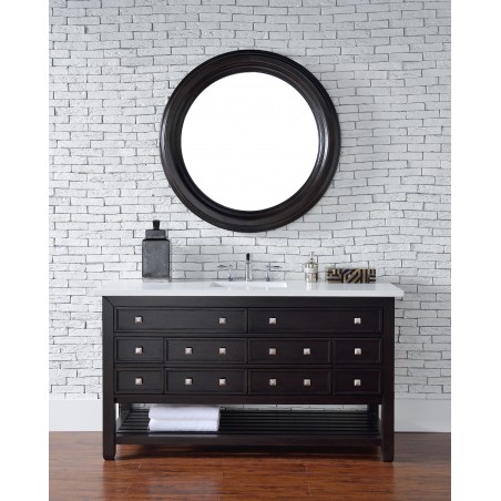 "Vancouver 60"" Cerused Espresso Oak Single Vanity with Shadow Gray Quartz Top"