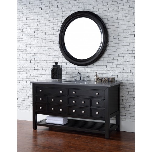 "Vancouver 60"" Cerused Espresso Oak Single Vanity with Shadow Gray Quartz Top"