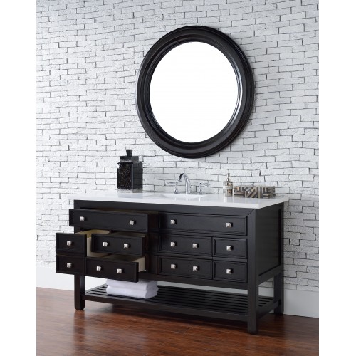 "Vancouver 60"" Cerused Espresso Oak Single Vanity with Shadow Gray Quartz Top"