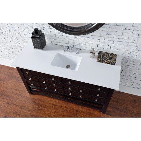 "Vancouver 60"" Cerused Espresso Oak Single Vanity with Shadow Gray Quartz Top"