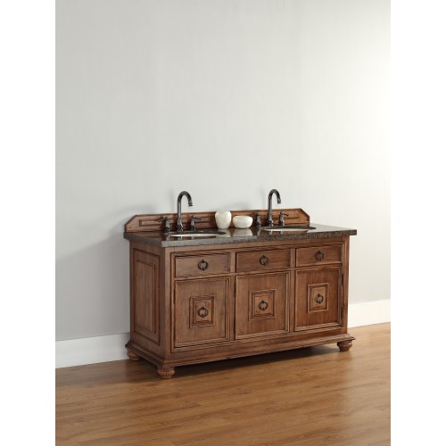 "Mykonos 60"" Cinnamon Double Vanity w/ Drawers with Wood Top"