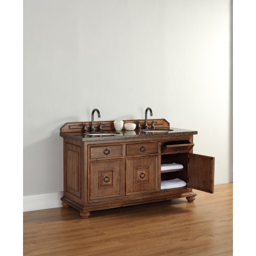 "Mykonos 60"" Cinnamon Double Vanity w/ Drawers with Wood Top"