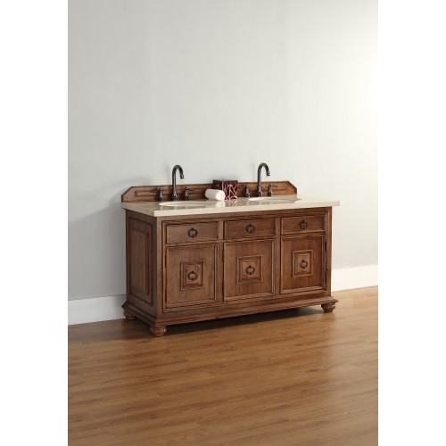 "Mykonos 60"" Cinnamon Double Vanity w/ Drawers with Wood Top"