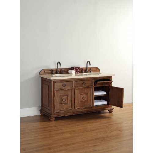 "Mykonos 60"" Cinnamon Double Vanity w/ Drawers with Wood Top"