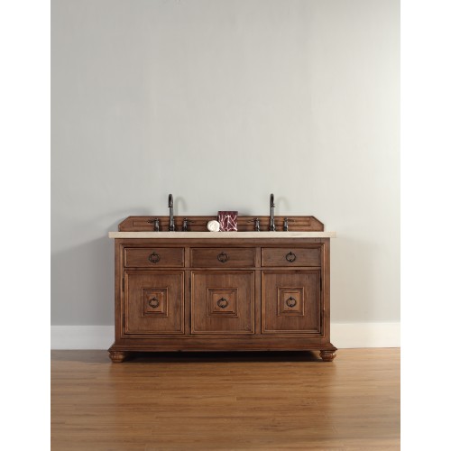 "Mykonos 60"" Cinnamon Double Vanity w/ Drawers with Wood Top"