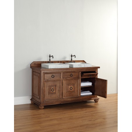 "Mykonos 60"" Cinnamon Double Vanity w/ Drawers with Wood Top"