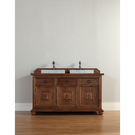 "Mykonos 60"" Cinnamon Double Vanity w/ Drawers with Wood Top"