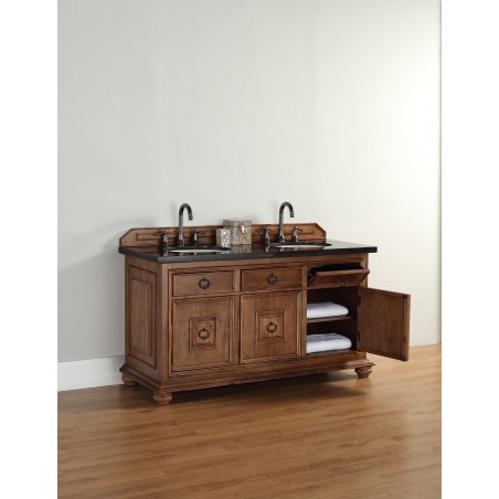 "Mykonos 60"" Cinnamon Double Vanity w/ Drawers with Wood Top"