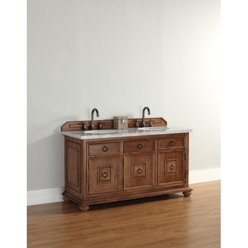 "Mykonos 60"" Cinnamon Double Vanity w/ Drawers with Wood Top"