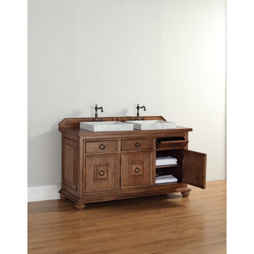 "Mykonos 60"" Cinnamon Double Vanity w/ Drawers with Wood Top"