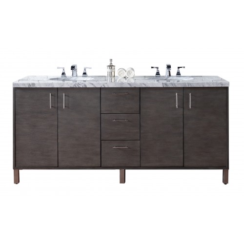 "Metropolitan 72"" Silver Oak Double Vanity with Absolute Black Polished Stone Top"