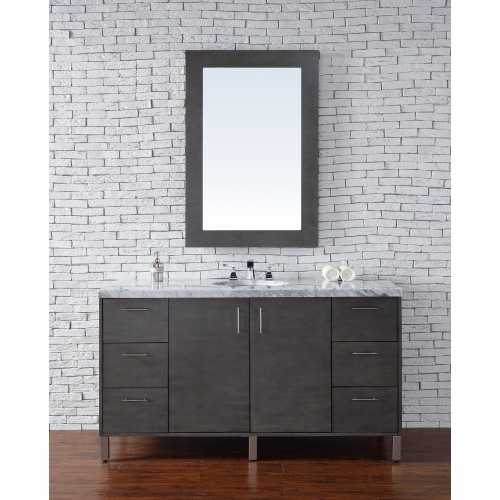 "Metropolitan 60"" Silver Oak Single Vanity with Absolute Black Rustic Stone Top"