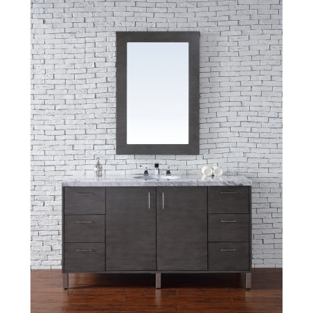 "Metropolitan 60"" Silver Oak Single Vanity with Absolute Black Rustic Stone Top"