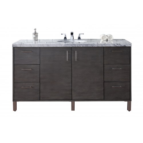 "Metropolitan 60"" Silver Oak Single Vanity with Absolute Black Rustic Stone Top"