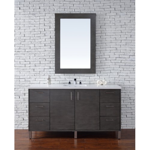 "Metropolitan 60"" Silver Oak Single Vanity with Absolute Black Rustic Stone Top"