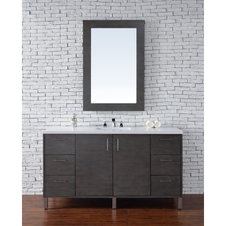 "Metropolitan 60"" Silver Oak Single Vanity with Absolute Black Rustic Stone Top"