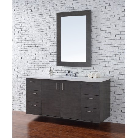 "Metropolitan 60"" Silver Oak Single Vanity with Absolute Black Rustic Stone Top"