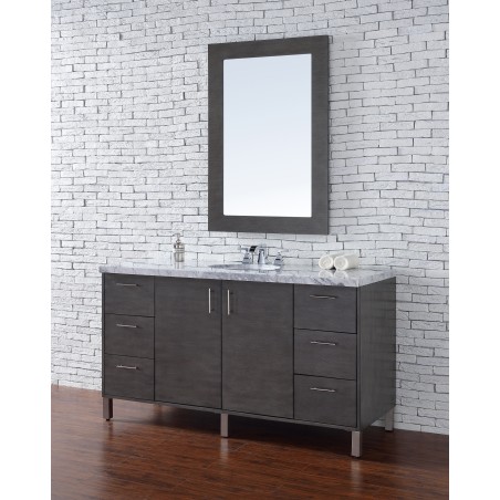 "Metropolitan 60"" Silver Oak Single Vanity with Absolute Black Rustic Stone Top"