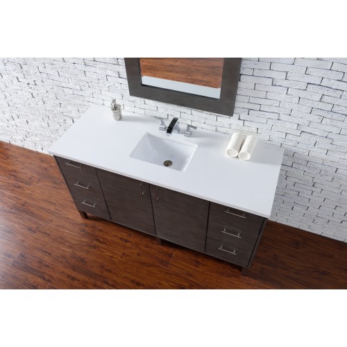 "Metropolitan 60"" Silver Oak Single Vanity with Absolute Black Rustic Stone Top"