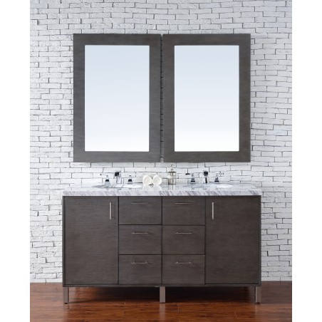 "Metropolitan 60"" Silver Oak Double Vanity with Absolute Black Rustic Stone Top"