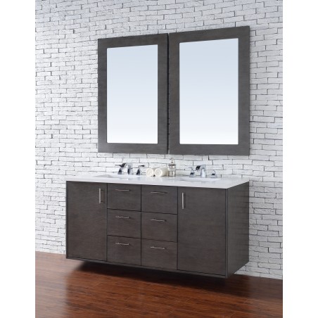 "Metropolitan 60"" Silver Oak Double Vanity with Absolute Black Rustic Stone Top"