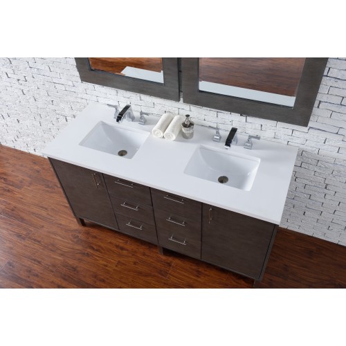 "Metropolitan 60"" Silver Oak Double Vanity with Absolute Black Rustic Stone Top"